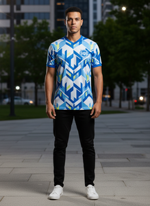 Maillot de sport personnalisé pour homme à manches courtes 100 % polyester avec blocs de couleur et passepoil, sublimation, séchage rapide, maille, col rond, vente en gros - Product Image 5