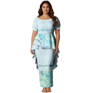 Conjunto de 2 piezas de vestido Puletasi largo para mujer, talla grande, con estampado samoano personalizado y estilo polinesio de dobladillo de cola de golondrina, que incluye top y falda. - Product Image 3