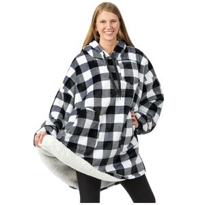 Couverture-cagoule personnalisable en polaire Sherpa pour adulte, avec poches, idéale pour femme, pour regarder la télévision, coupe oversize, à porter comme un sweat à capuche. - Product Image 1