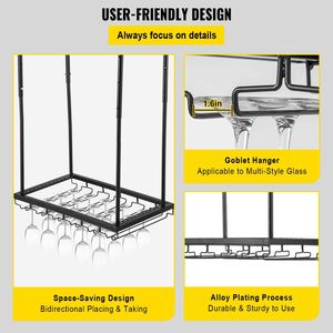 Altezza regolabile 23.6X13.8 pollici nero portabicchieri da vino a parete da 18.9 pollici portavino da 35.8 pollici per Bar Cafe - Product Image 5