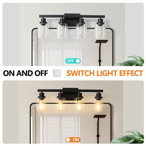 Applique da Parete Industriale Moderna Nera da 24 Pollici a 4 Luci per Bagno con Paralumi in Vetro Trasparente, Specchio e Illuminazione per Vanità - Product Image 6