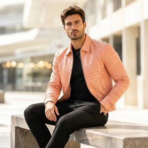 Blouson Bomber en Cuir Croco 100% Original pour Homme – Été, Imperméable, Respirant, Coupe-Vent, Style Vintage, Dos et Col - Product Image 3