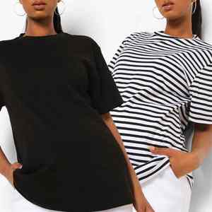 Camisetas a rayas de manga corta con cuello redondo para mujer, 100% algodón, venta al por mayor, camiseta con cuello redondo para mujer - Product Image 5