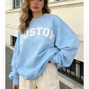 Women's Light Blue Oversized Custom Graphic Sweatshirt <b>Drop</b> Shoulder Long Sleeve Casual Fleece Pullover Loose Fit Soft Cozy - Product Image 4