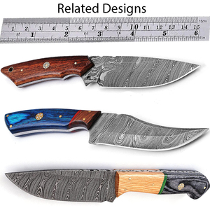 Cuchillo Hecho a Mano con Hoja Fija de Acero de Damasco, Borde Parcialmente Dentado, Mango de Madera, Duradero, Ligero, Multifuncional y Fácil de Transportar - Product Image 5