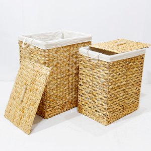 Cesta de Almacenamiento Multifuncional Ecológica de Jacinto de Agua, Cesto para Ropa Sucia Hecho a Mano con Tapa, para Uso Doméstico - Product Image 3