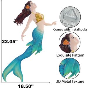 Sculture da Parete in Metallo a Tema Sirena Marina, Decorazioni da Giardino per Esterni, Decorazioni Appese per Casa, Cucina a Tema Oceano, Arte Metallica Resistente - Product Image 2