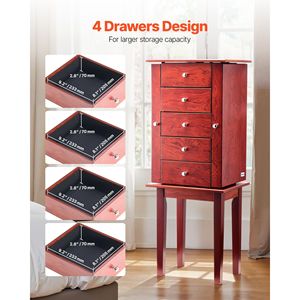 Armario de Madera para Joyas con Espejo Abatible, 4 Cajones Espaciosos y 4 Compartimentos Superiores de Almacenamiento, Elegante Organizador de Joyas - Product Image 2