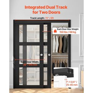 Kit Hardware per Porta Scorrevole a Doppia Guida in Lega di Alluminio da 6 Piedi, Facile Installazione, Funzionamento Fluido e Silenzioso - Product Image 2