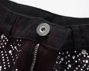 Wholesale Canvas Black Full Rhinestone High Street Diamond Casual Pants <b>Jorts</b> <b>Baggy</b> Men's Denim Shorts OEM Service ODM Design - Product Image 2