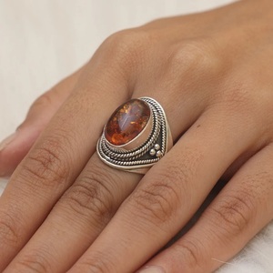 Bague en argent sterling 925 avec ambre baltique naturel pour femmes et filles, bague faite à la main, bijoux en pierres précieuses, vente en gros - Product Image 4