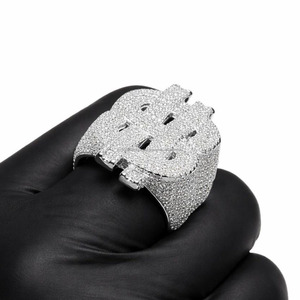 Iced Moissanite Dollar Sign <b>Ring</b> 925 Sterling <b>Silver</b> Rhodium Plated Prong Set Hip Hop Style <b>Statement</b> Jewelry Anniversary Gifts - Product Image 3