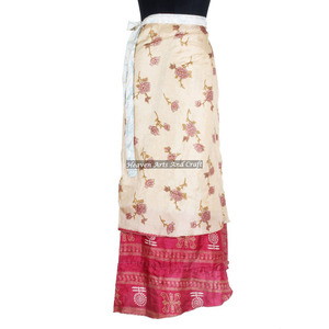 Designer Bohemian Silk Magic <b>Wrap</b> Skirt Double- Layer Reversible <b>Sarong</b> Sari Vintage 38 Inches Waist Plus Size Vintage Indian - Product Image 2