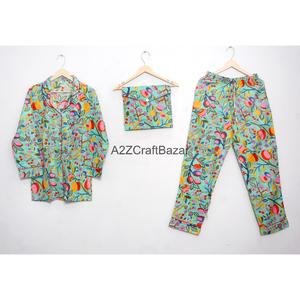 Ensemble de pyjama pour femmes 100% coton, doux, respirant, séchage rapide, imprimé floral, manches longues, décontracté, confortable, vêtements de nuit - Product Image 4