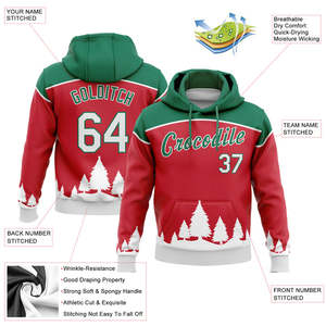 Sweat-shirt à capuche personnalisé en polaire respirant avec poche, imprimé Noël d'hiver, rouge et vert, en polyester tricoté, nom d'équipe personnalisé - Product Image 5
