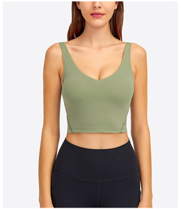 Sujetador deportivo para mujer sin espalda, con espalda cruzada y cuello redondo, color liso, sin costuras, transpirable, para fitness, soporte medio, con encaje - Product Image 4