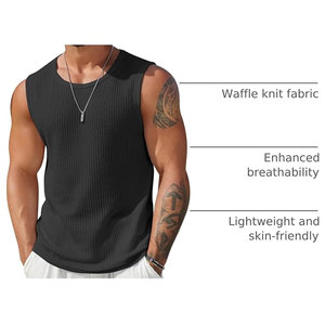 <b>Men's</b> <b>Black</b> <b>Tank</b> <b>Tops</b> Waffle Knit Sleeveless Shirts Breathable Lightweight Summer Muscle Tee Athletic Workout <b>Tops</b> - Product Image 4