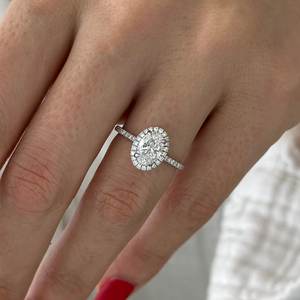 1 Carat Oval Lab Grown E VVS2 Diamond Halo Engagement <b>Ring</b> , 1.5MM <b>Thin</b> <b>Ring</b> , 14k White Gold , IGI Certified - Product Image 6