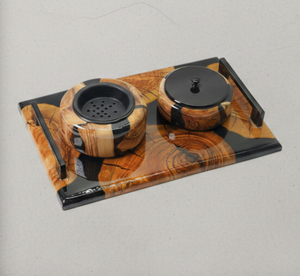 Ensemble de luxe Mabkhara en bois et résine, finition polie, fait main, avec plateau et boîte, pour brûleur de Bakhoor, idéal pour les cadeaux festifs du Ramadan et de l'Aïd, Mubkhar - Product Image 5