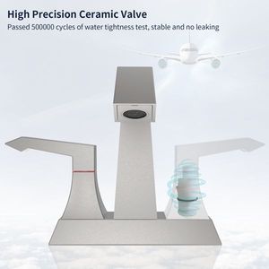 Modern Style 2 Handle Heavy Duty Bathroom Faucet <b>Deck</b> Mounted <b>Brushed</b> Nickel 4001 NP with Drain Supply Kits Lavatory Accessories - Product Image 5