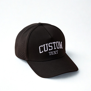 Custom Logo 6 Panel Snapback <b>Cap</b> Black Perforated Side Embroidered Logo Adjustable Baseball <b>Hat</b> for Casual Outdoor Wear - Product Image 1