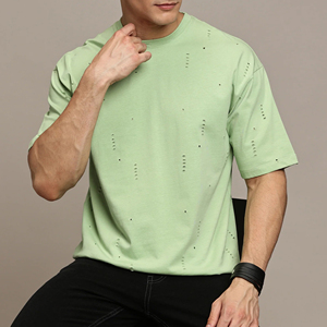 Distressed Casual T-<b>Shirt</b> <b>Men</b> Plus Sized Vintage Drop Shoulder 100% Cotton <b>Silk</b> Screen Printed Soft Breathable Anti-Pilling - Product Image 4