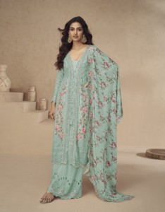 Traje Salwar Kameez Moderno para Mujer, Marca Chinon, Listo para Usar, con Bordado y Lentejuelas, para Fiestas, Bodas, Diwali y Graduaciones - Product Image 1