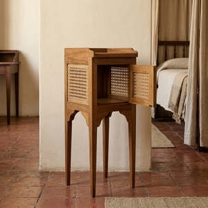 Teak Wood Nightstand Natural Rattan Woven Bedside Table Side Cabinet Storage Drawers Bedroom Living Room Furniture - Product Image 3