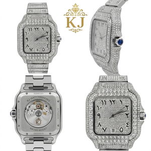 Reloj de lujo para hombre de acero inoxidable con diamantes de moissanita y movimiento personalizado - Product Image 3