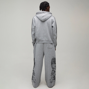 Pantalones Deportivos Anchos de Algodón Gris Jaspeado con Cordón en la Cintura, Tejido Ecológico, Estilo Urbano para Hombre, Personalizables con su Propio Diseño - Product Image 2