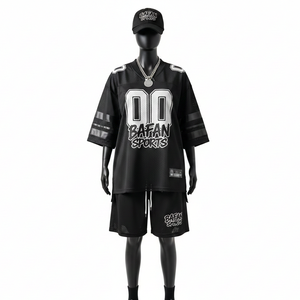 Ensemble short de football pour femmes, respirant, en tissu maille polyester GSM, noir, coupe ample, logo personnalisé par transfert thermique, ensembles pour femmes 100% coton - Product Image 6