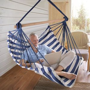 Sedia Amaca Portatile da Campeggio con Bastone in Legno, 2 Cuscini, Seduta Sospesa in Tela per Patio, Capacità 265 libbre, per Veranda Esterna - Product Image 3