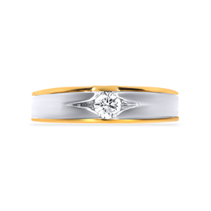 Peeping Shimmer <b>Men</b> Solitaire <b>Ring</b> Luxury 18K Two-Tone Yellow & White Gold Flush <b>Set</b> Round Brilliant Diamond <b>Ring</b> for <b>Men</b> - Product Image 3