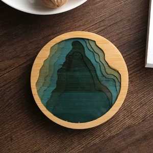 Modern Round Wood <b>Coaster</b> with Resin Inlay Non-Slip with Chemical Finishing Square Indoor Tableware Pads <b>for</b> Skill Artisan - Product Image 2