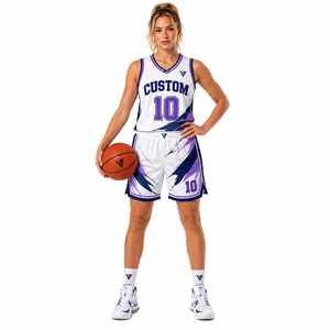 Custom <b>Women</b> Basketball Jersey and <b>Shorts</b> Set <b>White</b> Purple Blue Sleeveless Team Uniform Sports Kit - Product Image 1