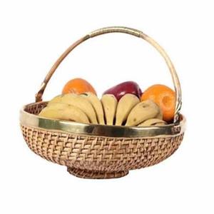 Cesta de frutas de ratán con borde redondo, cesta de almacenamiento hecha a mano para exhibir alimentos en la cocina, estilo rústico - Product Image 1