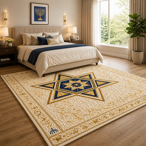 Modern Geometric Handmade Latex Backing Area Rug Quilted Floor <b>Mat</b> Cream Blue Carpet for Living Room Bedroom Prayer Golf - Product Image 2