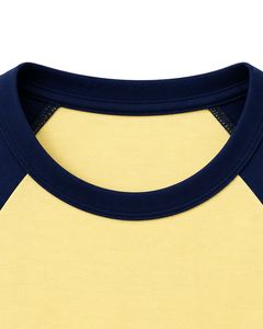 Camiseta raglán de color amarillo limón claro y azul marino para mujer, camiseta informal de cuello redondo y manga corta, mezcla de algodón suave, Top de moda de verano - Product Image 6
