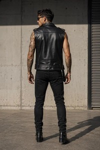 Men’s Black <b>Leather</b> Biker Vest, Motorcycle Vest, <b>Sleeveless</b> <b>Leather</b> <b>Jacket</b>, Punk Rock Vest, Streetwear Riding Vest, Gothic Vest - Product Image 3
