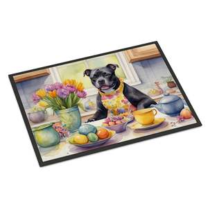 New Easter Staffordshire Bull Terrier Decor <b>Doormat</b> Non-Slip Indoor Outdoor <b>Washable</b> Low Pile Rug 18H X 27W Front Door Entryway - Product Image 1