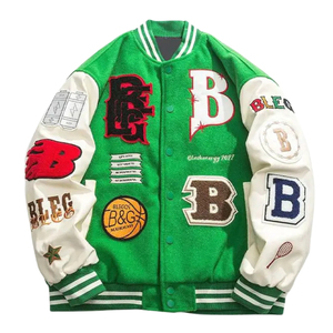 เสื้อแจ็คเก็ตคอตั้งกันลมกันความร้อน ทำจากผ้าขนสัตว์ หนัง และผ้าฝ้าย แบบ Letterman ของ Custom Versity - Product Image 1