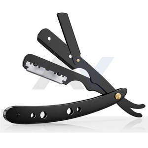 Rasoir droit professionnel en acier inoxydable pour un rasage précis, design noir élégant avec une sécurité à 100 % pour la coiffure - Product Image 1