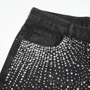 ผู้ผลิตกางเกงยีนส์เดนิมสไตล์วินเทจแบบทำสีซีด แต่งคริสตัล กางเกงยีนส์ขาสั้นทรงหลวมสำหรับผู้ชาย กางเกงยีนส์ขาสั้นเดนิมสำหรับผู้ชาย - Product Image 6