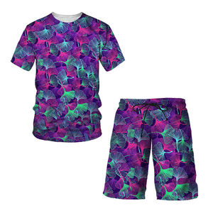 Nouvel ensemble décontracté homme 2025 : T-shirt thermique 100 % coton à manches courtes et short respirant à motif floral pour l'été - Product Image 6