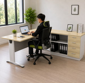 Modern Adjustable <b>Computer</b> <b>Desk</b> with Storage 4 Drawers Wood Top Office Furniture for Home Office Minimalist Design - Product Image 1