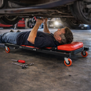 Asiento de Mecánico Plegable y Ajustable Convertible con Capacidad de Carga de 300 lb, con Ruedas Giratorias Portátiles, Rojo y Negro GAPGAR034 - Product Image 4