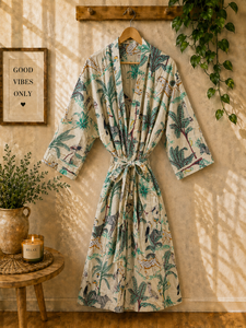 Wholesale 100% Cotton Floral Printed V-neck Kimono Robe Women | Breathable <b>Open</b> <b>Front</b> <b>Cardigan</b> | Summer Vacation Resort Wear | - Product Image 6