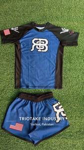 Ensemble T-shirt et short sportif bleu personnalisé OEM 2026 pour homme avec impression par transfert thermique drapeau américain, séchage rapide, idéal pour l'été - Product Image 4