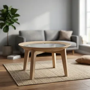 Natural Wooden Marble Top <b>Round</b> <b>Side</b> <b>Table</b> with Solid Wood Legs Minimalist Modern Home Furniture - Product Image 3