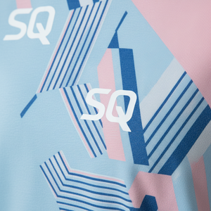 T-shirt en molleton français pour femme de qualité supérieure - 350 GSM - Bleu et rose - Logo SQS - Product Image 5